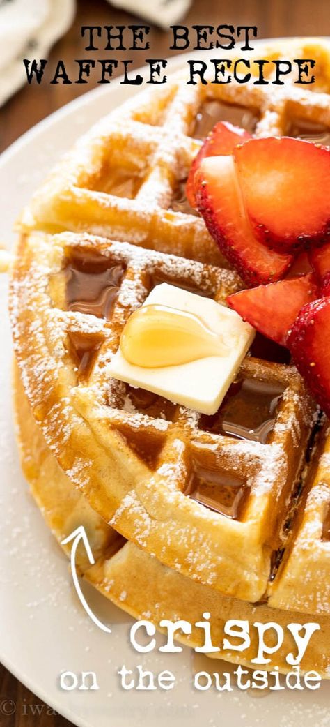 OMG! These are seriously the BEST Waffles! They're crispy on the outside with a fluffy inside. Uses basic pantry ingredients and NO FUSS directions! LOVE IT!! Homemade Waffles Recipe, Classic Waffles, Classic Waffle Recipe, The Best Waffles, Monday Breakfast, Best Waffles, Best Waffle Recipe, Buttermilk Waffles, Fluffy Waffles