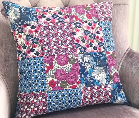 Beginners patchwork cushion tutorial! | LoveCrafts Patchwork Cushions Ideas Free Pattern, Patchwork Cushions Ideas, Small Sewing Projects For Beginners, Cushion Tutorial, Patchwork Diy, Small Sewing, Patchwork Cushion, Patchwork Top, Patchwork Quilt Patterns