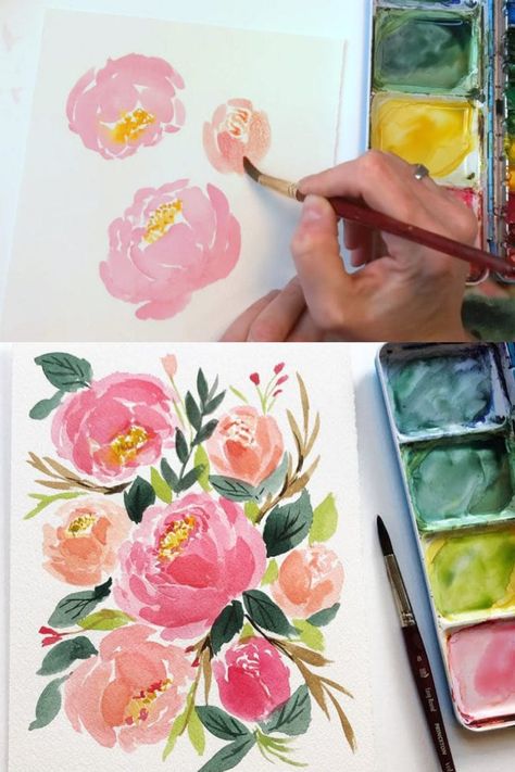 20+ best step by step easy watercolor flowers tutorials & videos on how to paint roses, peonies, hydrangeas, sunflowers, bouquets, & more! – A Piece of Rainbow #watercolor #floral loose floral painting, #painting #artsandcrafts arts and crafts, #art #painting #video #tutorial #watercolour, watercolour, #aquarelle aquarelle, beginner, spring, art, lessons, #spring #rose #flowers Easy Watercolor Flowers, Paint Watercolor Flowers, How To Paint Roses, Paint Roses, Best Watercolor, Watercolor Hydrangea, Hydrangea Painting, Learn Watercolor Painting, Watercolor Flowers Tutorial