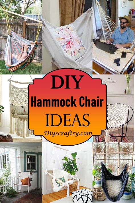 Hanging Chair Ideas, Macrame Hammock Chair Pattern, Hammock Chair Stand Diy, Homemade Hammock, Garden Hanging Chair, Diy Hammock Chair, Diy Hanging Chair, Diy Rocking Chair, Hammock Chairs