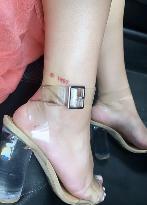 Red Tattoo After Years, 1 Of 1 Tattoo Red Ink, Red Ankle Tattoo, 1997 Tattoo Ideas, Tattoo Quotes For Women, Red Tattoos, Cute Tattoos For Women, 1 Tattoo, Family Tattoos