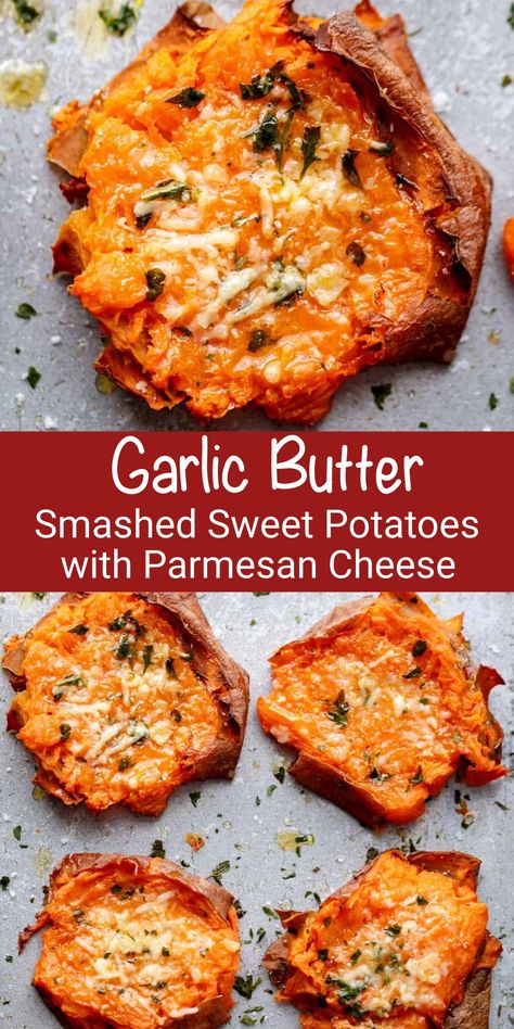 Potatoes With Parmesan Cheese, Smashed Sweet Potatoes, Recipes With Parmesan Cheese, Sweet Potato Sides, Cafe Delites, Vegetable Side Dishes Recipes, Vegetable Side, Veggie Side Dishes, Potato Dishes