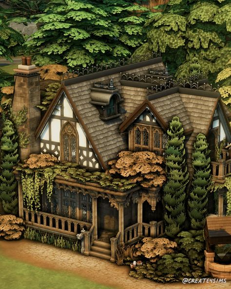 Cottages Sims 4, Sims House Inspo Exterior, Practical Magic Sims 4, Sims Fantasy House, Sims 4 Cute House, Sims 4 Witch House Cc, Ts4 Build Ideas, Sims 4 Buildmode Cc, Witch Cottage Floor Plans