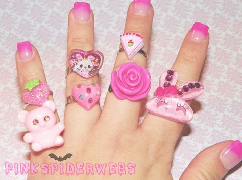 pinkspiderwebs.etsy.com kawaii jewelry etsy pink Cute Core Jewelry, Kawaii Pink Jewelry For Jewelry Making, Kawaii Rings, Adjustable Pink Kawaii Jewelry, Yami Kawaii Jewelry, Yumi Kawaii, Kawaii Ring, Kawaii Metal, Pink Kawaii Heart-shaped Jewelry