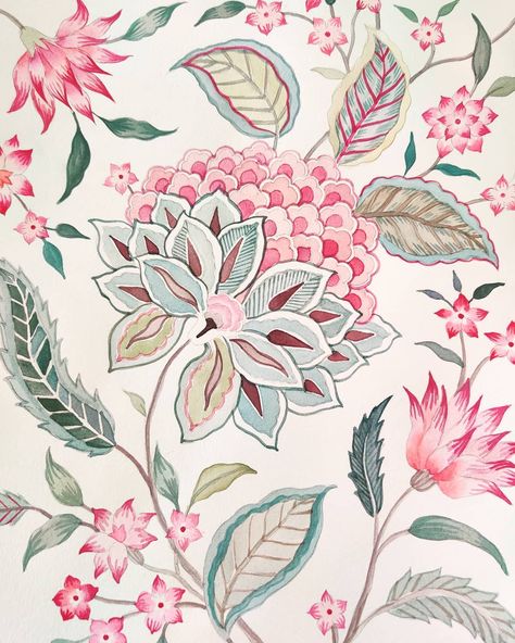 Shambhavi on Instagram: “Can never get tired of these florals! . . My daily dose of florals #handdrawn #floral #pattern #floralpattern #print #surfacedesign…” Mughal Art Paintings, Botanical Flower Art, Textile Prints Design, New Flower, Flower Art Images, Block Printing Fabric, Floral Illustrations, Canvas Art Painting, Textile Prints