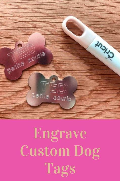 Cricut Dog Collar, Cricut Dog Tag Engraving, Dog Tags With Cricut, Engraving Dog Tags With Cricut, How To Make Dog Tags, What To Make On Cricut, Dog Cricut Ideas, Cricut Projects Pets, Custom Cricut Projects