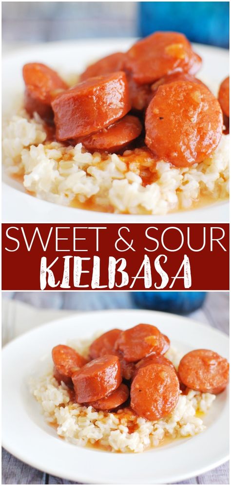 Sweet And Sour Kielbasa, Kilbasa Sausage Recipes, Fake Ginger, Delicious Crockpot Recipes, Kielbasa Recipes, Random Recipes, Favorite Dinner, Cooked Meal, Crockpot Cooking