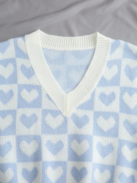 Heart & Checker Pattern Sweater Vest | SHEIN USA Pattern Sweater Vest, Checker Pattern, Sweater Vests, Color Sweater, Blue Checkered, Sweater Vest Women, Red Baby, Cute Clothes, Women Sweater