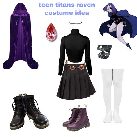 How To Make A Superhero Costume, Ravena Cosplay Casual, Ravena Costumes, Easy Comic Con Outfits For Women, Ravena Costume, Raven Teen Titans Go Outfit Halloween, Raven Costume Ideas, Raven Halloween Costume Teen Titans, Raven Inspired Outfits