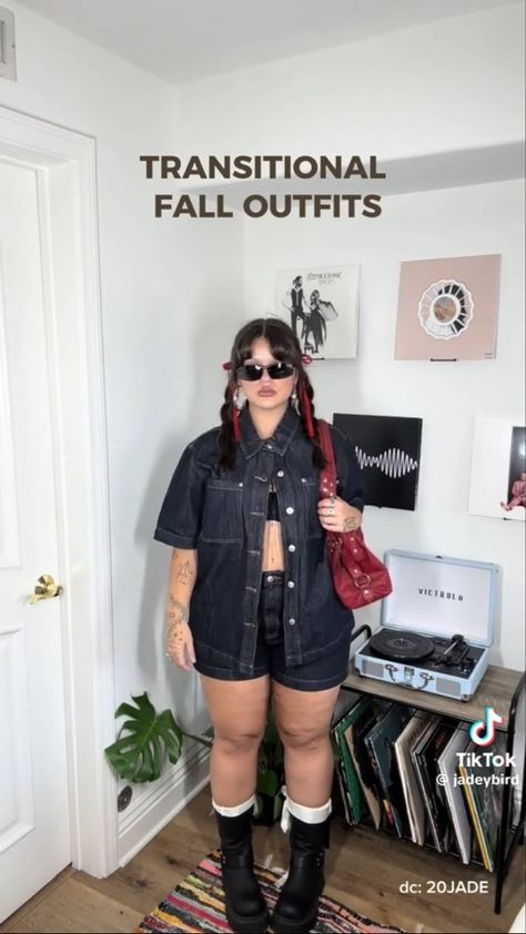 Post Romance Outfit, Comfy Curvy Outfits, Plus Festival Outfit, Bratz Outfits Plus Size, Plus Size Rockstar Outfit, Short And Curvy Fashion, Plus Size Jorts Outfit Idea, Concert Outfit For Plus Size, Big Calves Women Fashion