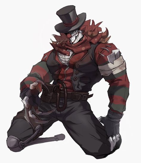 Evil Clown Art, Eldritch Horror Oc Male, Clown Oc Art Male, Creepy Ringmaster, Dnd Clown, Jester Oc Art, Clown Character Design Male, Male Jester, Zombie Oc Male