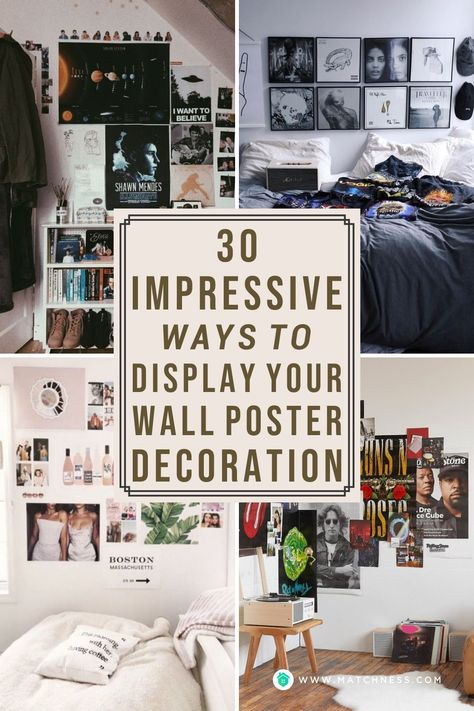 Cavallini Poster Decor Ideas, Poster Hanging Ideas Display, Best Way To Hang Posters On Wall, How To Style Posters In Room, How To Organize Posters On Wall, Wall Poster Decor Ideas, Where To Put Posters In Your Room, Wall Design Ideas Bedroom Pictures, How To Arrange Posters On Wall