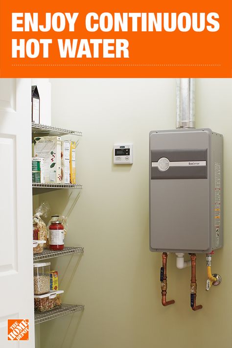 The Home Depot has everything you need for your home improvement projects. Click to learn more and shop water heaters. Tankless Water Heater In Laundry Room, Hide Water Heater, Gas Water Heater, Water Heaters, Up House, Diy Home Repair, Water Heating, Hot Water Heater, Home Upgrades