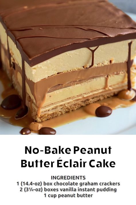 No-Bake Peanut Butter Éclair Cake – Page 2 – 99easyrecipes Peanut Butter Eclair Cake, Peanut Butter Eclair, Eclairs Dessert, No Bake Eclair Cake, Eclair Cake Recipes, Chocolate Eclair Cake, Eclair Recipe, Cookie Deserts, Icebox Cake Recipes