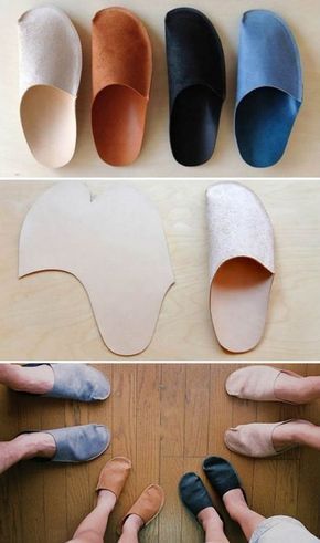 DIY simple home slippers. Might be good for those with a "no-shoe-rule" in their home. These would be good to have for their guests. Inexpensive and easy. Rajutan Sandal, Crafts For Men, Diy Projects For Men, Diy Slippers, Handmade Slippers, Trendy Sewing, Felted Slippers, Shoe Pattern, Fabric Christmas Ornaments