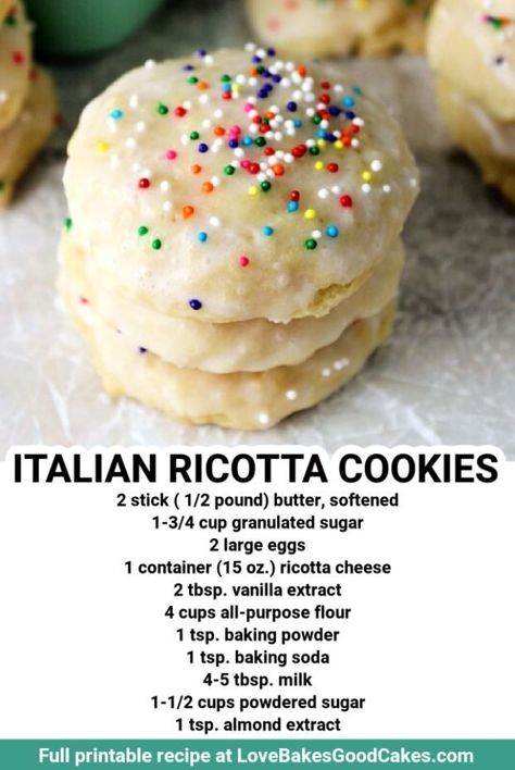 Cookie Tray Cookies, Italian Ricotta Cookies, Almond Glaze, Ricotta Cookies, Italian Christmas Cookies, Italian Cookie Recipes, Holidays Ideas, Dessert Dips, Best Cake Recipes