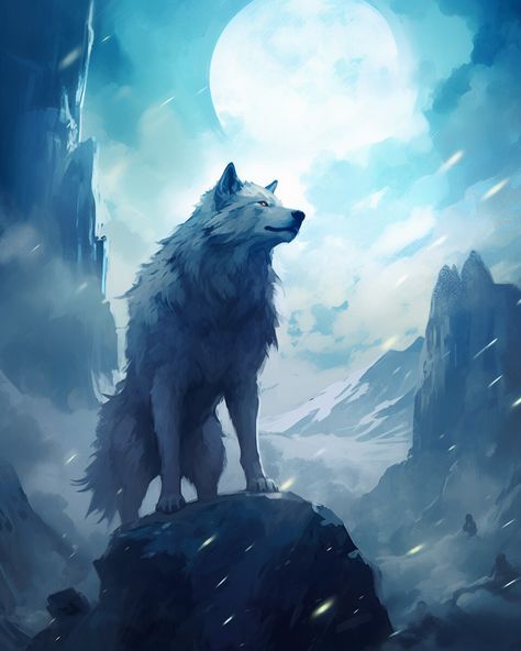 Inuit Mythology, Ice Wolf, Magic Animals, Anime Wolves, Magical Wolf, Holiday Card Inspiration, Creature Ideas, Moon Wolf, Winter Wolves