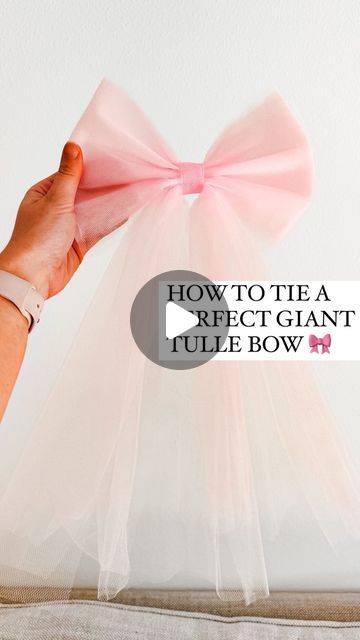 Pink Tulle Bow, Gift Baskets Wrapped In Tulle, Tulle Hair Bows Diy, How To Tie A Tulle Bow, How To Tie Tulle Bows, How To Make Big Ribbon Bows, Tulle Hair Accessories Diy, Bow With Veil, How To Tie A Big Ribbon Bow