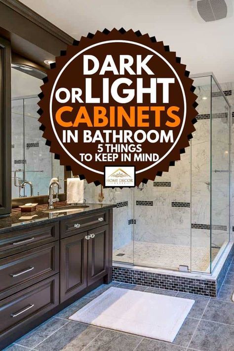 Bathroom Remodel With Brown Cabinets, Small Bathroom Dark Vanity, Bathroom With Dark Vanity Ideas, Bathroom Cabinet And Countertop Ideas, Cherry Wood Bathroom Cabinets, Dark Vanity Countertop Bathroom, Bathroom Dark Brown Vanity, Dark Stained Bathroom Cabinets, Bathroom Cabinet Colors With Dark Floors