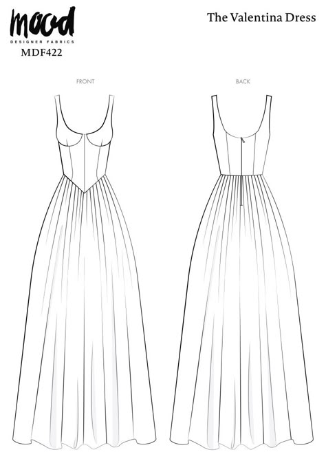 Valentina V-Waist Dress Free Sewing Pattern - Mood Fabrics Women Dress Pattern Free, Wedding Dresses Sewing Patterns, Christy Dawn Dress Sewing Pattern, V Waist Dress Pattern, Diy Formal Dress Pattern, Night Dress Pattern Free Sewing, Sun Dress Diy, Mood Patterns Dress, Dress Silhouettes Types