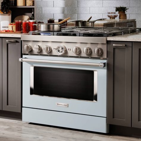 KitchenAid’s Gas Ranges Now Come In 9 Different Colors Colorful Appliances, Colored Stove, Kitchenaid Range, Gas Ranges, Kitchen Aid Appliances, Cream Kitchen, Avocado Cream, Kitchen Colour Schemes, Yellow Pepper