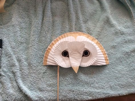 Cardboard Owl Mask, Paper Plate Owl Craft, Owl Mask Diy, Barn Owl Mask, Nature Masks, Paper Plate Masks, Patty Cake, Owl Mask, Bird Masks