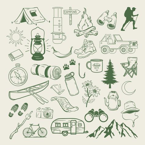 Camping Icons Graphics, Retro Camping Illustration, Camping Design Graphics, Camping Graphic Design, Camping Artwork, Summer Camp Logo, Camp Merch, Camp Illustration, Outdoors Logo Design