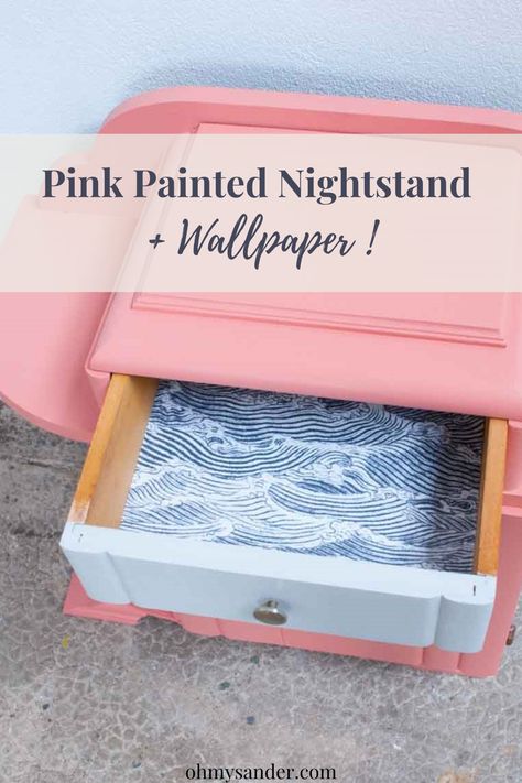 Check this old nightstand makeover using pink paint and wallpaper! This is the perfect bedside table for a girl's bedroom #furnituremakeover #nightstand #pinkfurniture #pinkpaint #paintfurniture Painted Nightstand Ideas, Pink Painted Dresser, Old Nightstand, Diy Nightstand Makeover, Pink Painted Furniture, Vintage Hand Painted Furniture, Painted Nightstand, Black Painted Furniture, Vintage Furniture Makeover