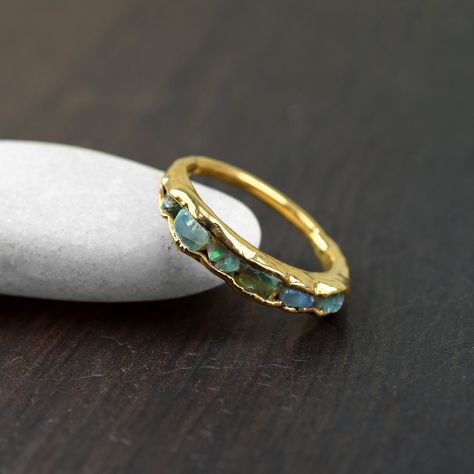 Natural Tiny Raw Fire Opal Gemstone Ring \ Multi Opal Ring \ Dainty Band Ring \ Gift For Love \ Boho Rings \ Delicate Ring \ Gift For Bride Raw Opal Jewelry, Welo Opal Ring, Rings Delicate, Statement Rings Unique, Brass Polish, Raw Opal Ring, Gold Wedding Bands Women, Natural Opal Ring, Dainty Band