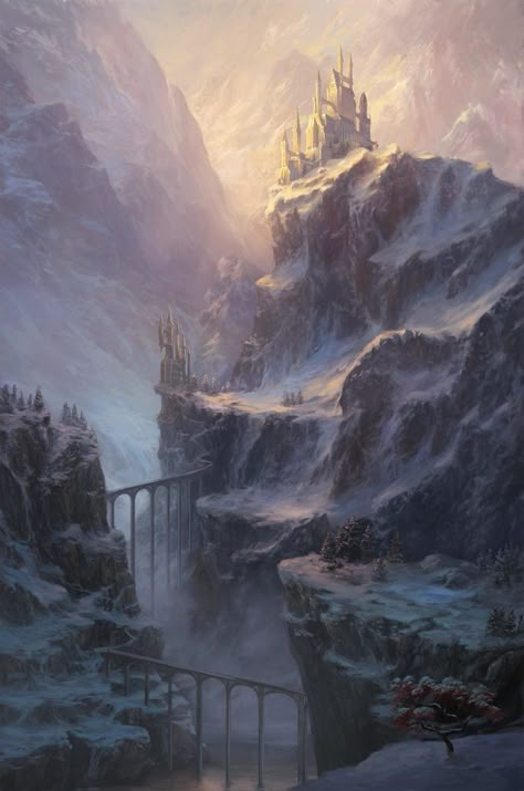 Snowy Mountain, 다크 판타지, Fantasy City, Fantasy Castle, Fantasy Places, Fantasy Setting, A Castle, Fantasy Art Landscapes, Fantasy Concept Art