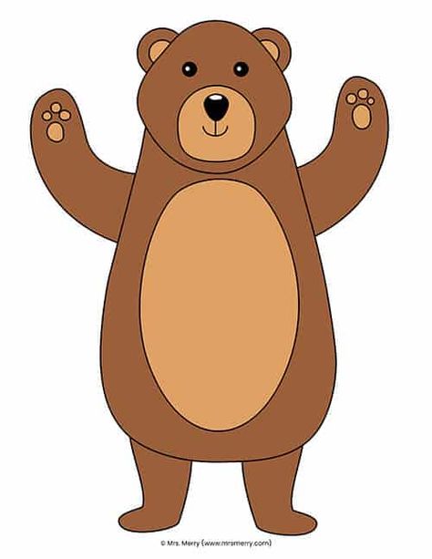 build-a-bear-printable-free-kids-craft_mrs.merry Bear Template Free Printable, Little Bear Drawing, Bear Kindergarten, Brown Bear Printables, Bear Crafts Preschool, Little Bear Cartoon, Bear Printable, Bear Template, Bear Craft