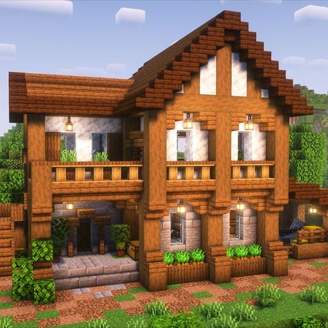 A small survival starter house! Exterior designed by @waffle_builds on Instagram, with an interior and tutorial by me! Chalet Minecraft, Big Minecraft Houses, House Ideas Minecraft, Château Minecraft, Minecraft Small House, Minecraft Medieval House, Minecraft Starter House, Survival Minecraft, Minecraft Shops