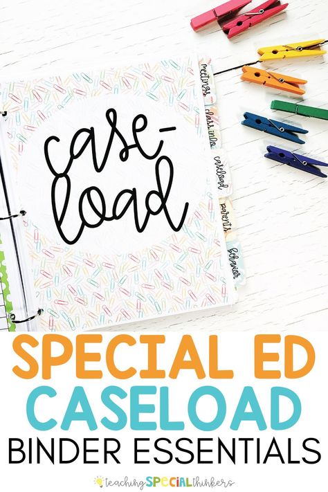 As a special education teacher, we have to stay on top of SO MUCH PAPERWORK and basically be scheduling ninjas. Although it can be quite the headache, it doesn’t have to be if you set aside some time before school starts to set-up a teacher caseload binder for yourself. #teacherorganization #teacherplanner High School Intervention Specialist, Special Education Data Organization, Special Education Binder, Middle School Inclusion Teacher, Special Education Planner, Resource Teacher Organization, Sped Resource Room, Inclusion Teacher Organization, Special Education Teacher Planner