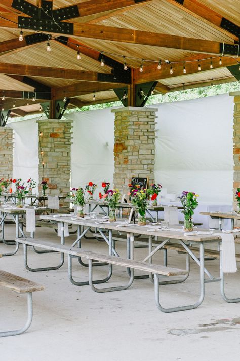 Pavillion Bridal Shower Ideas, Forest Preserve Party, Park Pavilion Decor, Park Pavillion Wedding Reception, Picnic Pavilion Wedding, Shelter House Wedding Reception, Park Wedding Ideas Pavilion, Outdoor Pavillion Wedding Reception, Forest Preserve Wedding