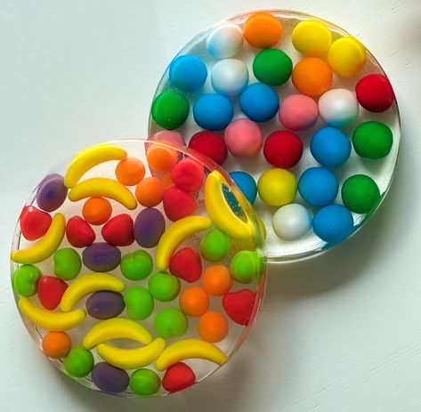 Resin filled candy coasters @reednavarro_art Diy Resin Projects, Resin Jewelry Diy, Resin Coaster, Custom Candy, Diy Epoxy, Epoxy Resin Crafts, Epoxy Resin Art, Diy Resin Art, Diy Resin Crafts