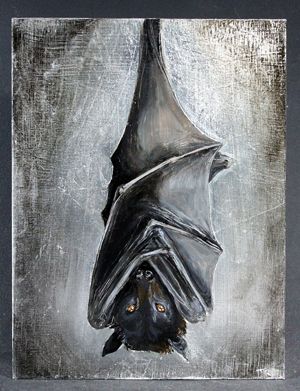 Bat (蝙蝠, Kōmori) Bat Painting, Bat Clip Art, Bat Photos, Panel Painting, Bat Art, Painting Stuff, Bat Tattoo, Spooky Tattoos, Paint Night