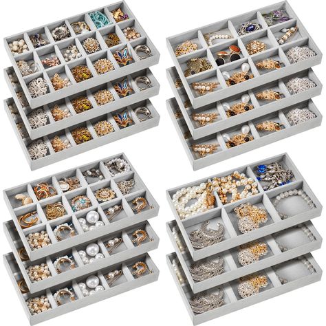 PRICES MAY VARY. Package Includes: you will receive 12 pieces of jewelry inserts for drawers in 4 styles, so you can decorate different accessories according to your preference; You can place it anywhere you like as an ornament, while also meeting your actual jewelry storage needs Reliable Quality: made of nice quality velvet and high density plate materials, these velvet jewelry organizers are durable and built to last, providing a reliable and long-lasting solution for organizing your jewelry Space Saving Jewelry Storage, Large Earring Storage, How To Store Earrings, Statement Necklace Storage, Jewlrey Organization, Necklace Organizers, Jewelry Drawer Organizer, Jewelry Organizer Trays, Creative Jewelry Storage