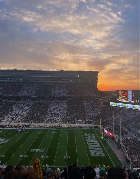 Michigan State Aesthetic, Msu Aesthetic, Michigan State University Dorm, Football Sunset, James Aesthetic, Michigan State Football, Msu Spartans, University Dorms, College Acceptance