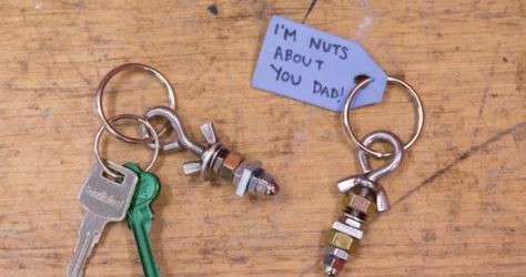 Craft: How to make Dad a nuts & bolts keychain Hardware Store Crafts, Lds Crafts, Dad Crafts, Safety Scissors, Dad Keychain, Mens Keychains, Vbs Crafts, Nuts Bolts, Father's Day Diy