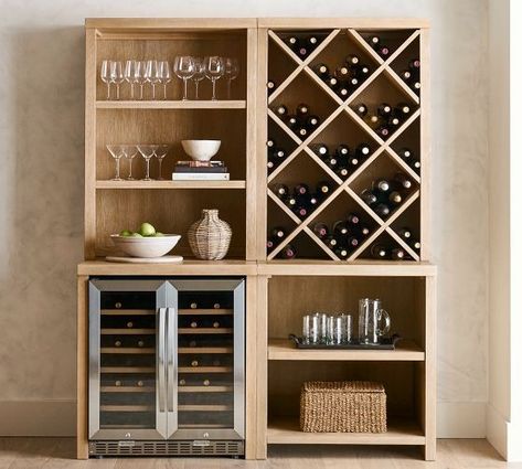 Bar Furniture & Home Bar Sets | Pottery Barn Wine Fridge Cabinet, Home Bar Sets, Wine Shelves, Open Cabinets, Home Bar Furniture, Wine Display, Dry Bar, Hus Inspiration, Wine Fridge