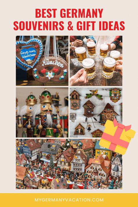 If you’re planning to visit Germany you might be wondering how you can take a piece of Germany home with you. Or maybe you’re looking for fun things to bring home for family and friends. Or perhaps you’re looking for a Germany-inspired gift to buy before or after your trip to Germany. From beer steins, Christmas decorations, cuckoo clocks, traditional snacks, our guide has the best German gift ideas and souvenirs to give to your loved ones! Souvenirs From Germany, German Souvenirs Ideas, Manheim Germany, German Souvenirs, German Snacks, Gift Shop Displays, Trip To Germany, Souvenir Ideas, German Wine