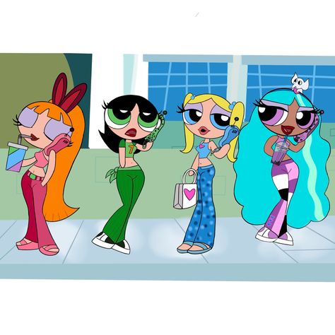 Re vamped✨ Powerpuff Girl Drawing, Teen Powerpuff, 4 Cartoon Friends, Teenage Powerpuff Girls, Cute Wallpapers Powerpuff, Fanart Powerpuff, Bubbles Powerpuff Girls Aesthetic Wallpaper, Powerpuff Girls Drawing Aesthetic, Student Character