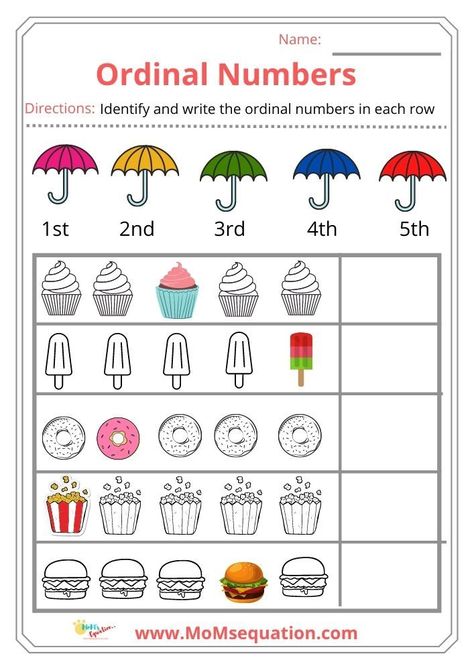 Preschool Number Recognition Worksheets, Ordinal Numbers Kindergarten, Ordinal Numbers Worksheets, Number Worksheets For Kindergarten, Coloring Worksheets For Kindergarten, Free Kindergarten Printables, Free Printable Alphabet Worksheets, Number Worksheets Kindergarten, Writing Practice Sheets