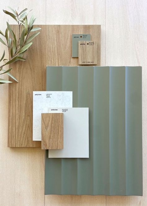 Mood Boards - polytec Prime Oak, Materials Board Interior Design, Mood Board Interior, Kitchen Mood Board, House Color Palettes, Interior Design Boards, Interior Design Mood Board, Kitchen Inspiration Design, Green Interiors