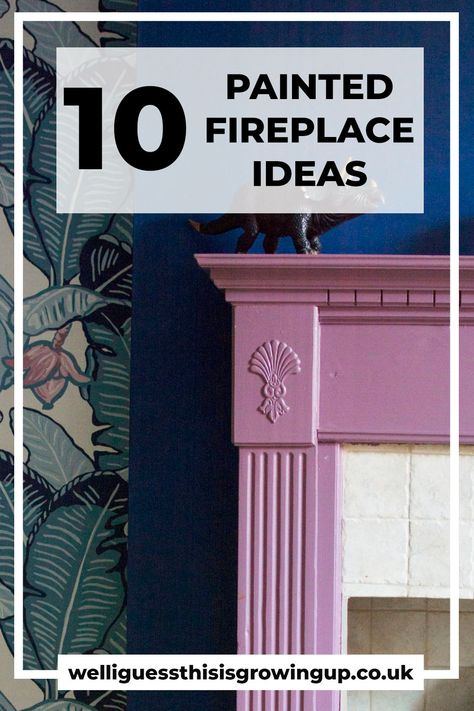 10 Colourful Fireplace Ideas - WELL I GUESS THIS IS GROWING UP Coloured Fireplace Surround, Bright Painted Fireplace, Painted Fireplace Mantles, Color Fireplace Painted, Colored Mantle, Bright Fireplace Colour, Painting Fireplace Same Color As Walls, Fireplace Colours Paint Colors, Olive Fireplace