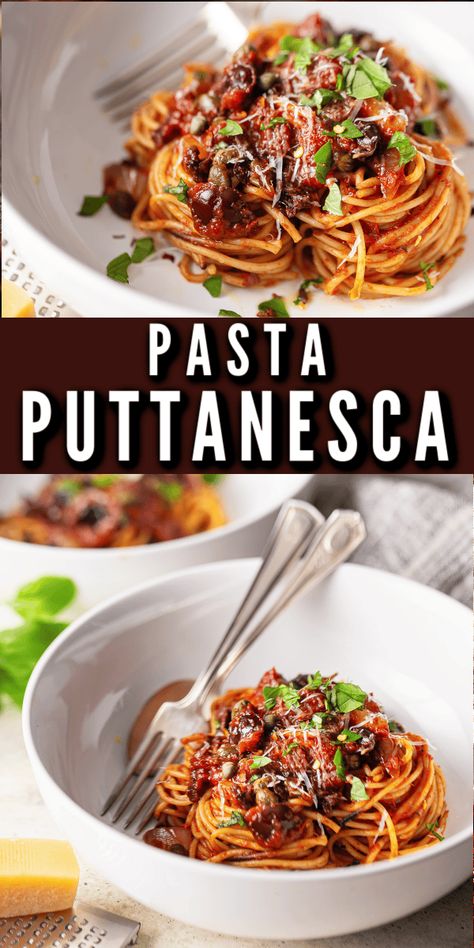 This is one of my favorites! A little more special than the usual tomato sauce. This traditional puttanesca sauce recipe is bursting with so much robust flavor! #puttanesca #puttanescasauce #puttanescarecipe #sauce #pastasauce #italianfood Putineska Sauce, Recipes With Passata, Putanesca Receita, Puttanesca Sauce Traditional, Quick Pasta Sauce Recipes, Pasta Puttanesca Recipe Authentic, Pasta Alla Puttanesca, Puttenesca Recipes, Passata Recipes