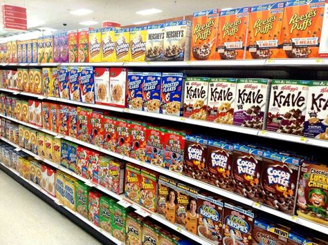 Cereal Aisle Cereal Cafe, American Cereal, Cereal Aisle, Cupid Valentine, American Candy, Cereal Brands, Semolina Cake, Grocery Store Design, Healthy Cereal