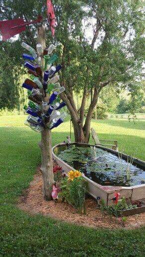 Love Cottage Planters, Canoe Pond, Ponds Ideas, Yard Pond, Moderne Have, Backyard Ponds, Taman Air, Garden Pond Design, Diy Pond