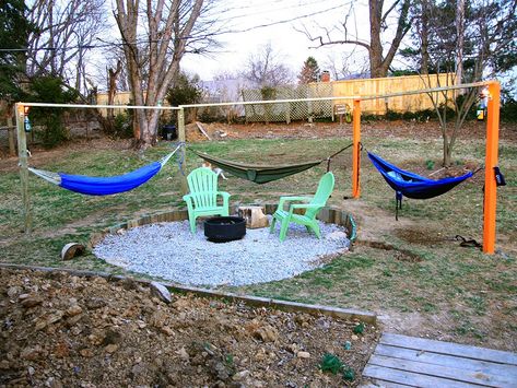 My Old Kentucky House: The Hammock Hookup (PT.1) Hammock Decor, Fire Pit Surround, Hammock Ideas, Hammock Frame, Backyard Hammock, Fire Pit Landscaping, Metal Pergola, Patio Fire Pit, Fire Pit Area