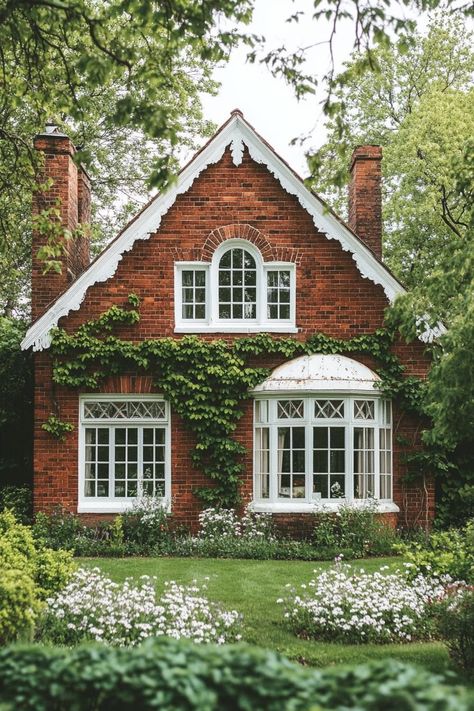 Shingle Cottage Exterior, Farm Cottage House Exterior, 1930s Cottage House Exterior, Double Story Cottage House, Small Brick Cottage House Plans, Quaint Houses Exterior, Tudor Home With Front Porch, Stone A Frame House, Small Craftsman Home Exterior